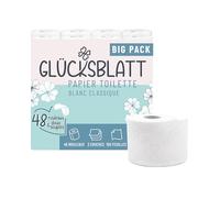 Glücksblatt papier toilette 3 plis - 48 rouleaux x 150 feuilles - 100% cellulose - Papier toilette super doux - Réutilisable