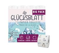Glücksblatt Papier toilette avec motifs imprimés, triple épaisseur, 48 rouleaux x 150 feuilles, 100 % cellulose, papier toilette super doux, emballage en PCR minimum 30 %
