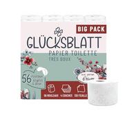 Glücksblatt Papier toilette doux au parfum de vanille, 4 couches, 56 rouleaux x 130 feuilles, 100% cellulose, papier toilette super doux avec gaufrage bonheur, papier toilette, emballage d'au moins