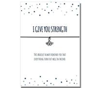Glücksschmiedin - bracelet électrique en métal argenté avec pendentif feuille de ginko et carte postale en anglais -Je te donne de la force- bande textile élastique réglable en taille, bracelet