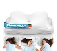 Glückstoff® Oreiller Ergonomique [Nominé au Prix Innovation Ergonomie] Oreiller Mémoire de Forme | Oreiller Cervical Ergonomique Rouleau Cervical Oreiller pour Dormeurs sur Le Côté Blanc