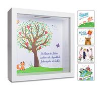GLÜCKSWOLKE - Tirelire I Motif arbre de vie I Cadeau pour baptême, communion, confirmation, cérémonie de jeunesse, diplôme I Cadeaux de baptême fille garçon I Cadre photo 3D I tirelire cadeau d'argent