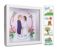 GLÜCKSWOLKE - Tirelire I Urne de Mariage I Mr & Mrs Decoration I Caisses d'épargne I Cadeaux de Fiançailles I Cadeau Lune de Miel I 3D Cadre Photo en Bois I Boite de Argent Monnaie I Deco Accessoire