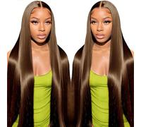 Glueless Wig Human Hair Chocolate Brown 5x6 Pre Cut Lace Wig Human Hair For Black Women, Perruque Femme Naturelle Brésilien Perruque Cheveux Humain Sans Colle Marron Chocolat Straight Wig 16 Pouces