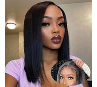 Glueless Wig Human Hair Straight Perruque Cheveux Humain pas de Colle Pre Cut 4x4 HD Lace Closure Wigs Perruque Femme Naturelle Brésilien Couleur Naturelle 16 Pouces