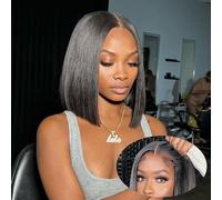 Glueless Wig Human Hair Straight Perruque Cheveux Humain pas de Colle Pre Cut 4x4 HD Lace Closure Wigs Perruque Femme Naturelle Brésilien Couleur Naturelle 14 Pouces