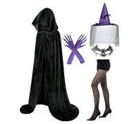 Glugahrif Costume de sorcière | Ensemble chapeau de sorcière, cape, gants, masque en dentelle, chaussettes pour Halloween, cosplay, concert, événements gothiques