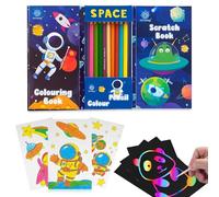 GLUN Livre de coloriage et à gratter sur le thème de l'univers avec crayons de couleur et bâton à gratter ensemble de livres de couleurs pour dessiner l'art et l'artisanat, enfants de plus de 3 ans
