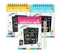 GLUN Lot de 3 blocs-notes à gratter pour enfants Thème B4 avec feuilles arc-en-ciel magiques