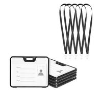 GLUN Lot de 5 étuis horizontaux en plastique noir avec 5 sangles noires de qualité supérieure, double face visibles, porte-cartes d'identité unisexe pour bureau, école et université