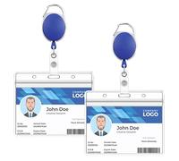 GLUN YOYO Lot de 2 porte-badges coulissants avec porte-carte horizontal pour employés de bureau et personnel rétractables en plastique et cartes d'identité (bleu)