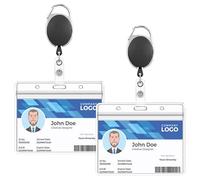 GLUN YOYO Lot de 2 porte-badges coulissants avec porte-carte horizontal pour employés de bureau et personnel rétractables en plastique et cartes d'identité (noir)