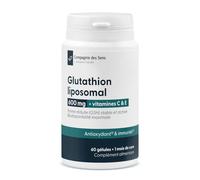 Glutathion liposomal (GSH) 600 mg - Enrichi en vitamines C & E - 60 gélules végétales - 1 mois de cure - Sans additifs superflus - Fabriqué en France