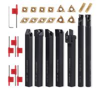 Gluwoer Kit de 21 outils de tournage indexables avec tige de 1,27 cm - 7 supports en métal - 14 inserts en carbure pour tourner, aléser, rainurer, couper le filetage