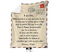 GLUXIT Couverture Plaid Personnalisée pour à ma Fille/Mon Fils Couverture Message Lettre en Français Idée Cadeau Noël - Encourager Et Aimer(Size:140x180cm,Color:Papa A Ma Fille)