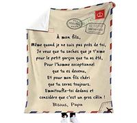 GLUXIT Couverture Plaid Personnalisée pour à ma Fille/Mon Fils Couverture Message Lettre en Français Idée Cadeau Noël - Encourager Et Aimer(Size:150x200cm,Color:Papa A Mon Fils)