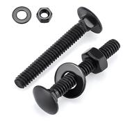 Glvaner Lot de 4 boulons de carrosserie en acier inoxydable 1/2-13 x 6-1/2", écrous hexagonaux et rondelles plates noires, tête ronde, col carré, acier inoxydable 304 18-8, couverture complète du