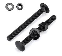 Glvaner Lot de 6 boulons de carrosserie en acier inoxydable 3/8-16 x 6, écrous hexagonaux et rondelles plates noires, tête ronde, col carré, acier inoxydable 304 18-8, couverture complète du filetage