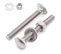 Glvaner Lot de 6 boulons de carrosserie en acier inoxydable à tête ronde, col carré, écrous hexagonaux et rondelles plates en acier inoxydable 304 - Couverture complète du filetage 18-8