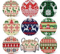 Glvomazty 8 Pièces Diamant Peinture Dessous Thème de Noël Acrylique Diamond Painting Coasters Kit avec Support pour La Maison, Bureau Adultes Débutants Amateurs d'ar