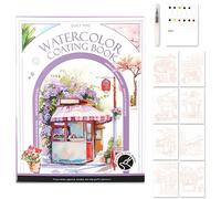 Glvomazty Cahier d’exercices d’Aquarelle, Livre de coloriage à l’Aquarelle avec Pinceaux et 12 Couleurs pour Enfants et Adultes, Peinture à l’Aquarelle pour Débutants