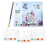 Glvomazty Cahier d’exercices d’Aquarelle, Livre de coloriage à l’Aquarelle avec Pinceaux et 6 Couleurs pour Enfants et Adultes, Peinture à l’Aquarelle pour Débutants