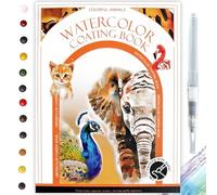 Glvomazty Cahiers D'aquarelle Livre, Carnet Coloriage Adulte Anti Stress, Livre-Magique-Eau Peinture Avec Pinceaux et 12 Couleurs pour Débutants Adolescents Adultes Cadeau Creatif