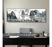 GLWDMB 1 affiche murale traditionnelle chinoise montagneuse et rivière 50 x 150 cm, images pour chambre à coucher, salle de bain, images sur toile pour mur (sans cadre)