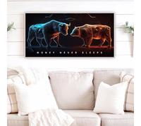 GLWDMB 1 peinture murale abstraite de 40 x 80 cm, motif taureau et ours, argent ne dort jamais, décoration murale de motivation pour chambre à coucher, impression sur toile (sans cadre)