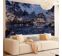 GLWDMB 1 pièce | Architecture traditionnelle chinoise et fleurs de cerisier, tapisserie scène de nuit, tenture murale en polyester, pour chambre à coucher, bureau, dortoir, décoration de fête | 230 x