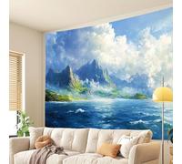 GLWDMB 1 pièce | Mer de nuages et une île solitaire, tenture murale en polyester, pour chambre à coucher, bureau, dortoir, décoration de fête, avec emballage d'installation | 150 x 100 cm