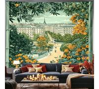 GLWDMB 1 pièce | Tapisserie florale classique en polyester à suspendre au mur - vue romantique sur le jardin de Paris - Vue sur la ville - Décoration d'intérieur polyvalente pour chambre à coucher