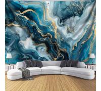 GLWDMB 1 pièce | Tapisserie imprimée marbre bleu en polyester avec tourbillons dorés, pour salon, chambre à coucher ou dortoir | 200 x 150 cm