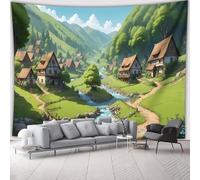 GLWDMB 1 pièce | Tapisserie paysage de village en polyester à suspendre au mur pour chambre à coucher, salon, décoration de fête, avec emballage d'installation | 150 x 130 cm