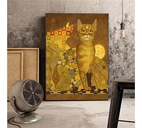 GLWDMB Gustav Klimt - peintures sur toile de chat jaune, affiches et imprimés d'animaux rétro, tableau d'art mural pour décoration de salon et de maison - Non encadré, 1 Pièce