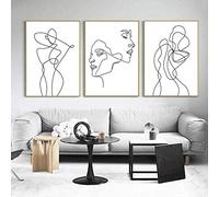 GLWDMB Kiss Line Dessin sur toile Visage Peinture Affiche Abstrait Femme Mur Art Minimaliste Nordique Peinture Mur Photos Fille Chambre Décoration Sans Cadre, 3 Pièces