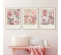 GLWDMB Lot de 3 peintures murales botaniques de plantes nordiques, William Morris, fleurs roses, feuilles, oiseaux, impressions sur toile et posters, images murales pour salon, chambre à coucher (sans