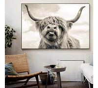 GLWDMB Noir et blanc Yak Highland vache animaux sauvages toile peinture affiches et impressions mur Art photo pour salon décoration de la maison vache photo sans cadre, 1 Pièce