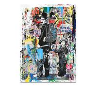 GLWDMB Peinture sur toile moderne Pop Art Charlie Chaplin, Graffiti coloré de Banksy, imprimés d'art, affiches murales modernes, décor de chambre d'enfants pour la maison - Encadrée, 1 Pièce