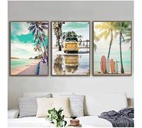 GLWDMB Peintures sur toile plage palmier noix de coco étoile de mer planche de surf mer impression toile peinture nordique affiche mur photos - Non encadré, 3 Pièces