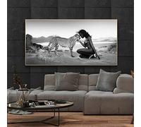 GLWDMB Toile d'art avec femme noire avec guépard, affiches et imprimés d'animaux sauvages, peintures sur le mur, images d'art nordique - Non encadré, 1 Pièce