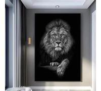 GLWDMB Toile murale sans cadre avec motif tête de lion noir et blanc - 60 x 90 cm