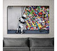 GLWDME Banksy Graffiti Toile Art Décor Derrière le Rideau Graffiti Art Image Street Art Impression sur Toile Image Moderne Salon Décoration Murale - Sans Cadre, 1 Pièce