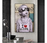 GLWDME Banksy I Love Life Street Wall Graffiti Art Toile Peintures Garçon avec des lunettes de soleil Art abstrait Impressions sur toile pour chambre d'enfants Sans cadre, 1 Pièce