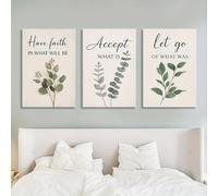 GLWDME Ensemble de peintures murales avec citations inspirantes et illustrations de plantes, impressions sur toile et affiches, tableaux muraux pour salon et chambre à coucher(Encadrée)