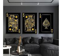GLWDME Lot de 3 affiches sur toile représentant des cartes à jouer King, Queen & Ace - Décoration murale moderne pour chambre à coucher, salon, cuisine, couloir (avec cadre intérieur) - 60 x 80 cm