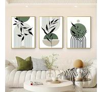 GLWDME Lot de 3 peintures murales abstraites botaniques vertes bohémiennes 40 x 50 cm, impressions sur toile et affiches du milieu du siècle, images murales pour salon, chambre à coucher (avec cadre