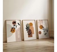 GLWDME Lot de 3 toiles murales botaniques bohèmes du milieu du siècle pour chambre à coucher, affiches et impressions, peinture murale pour salon (avec cadre intérieur) - 30 x 40 cm