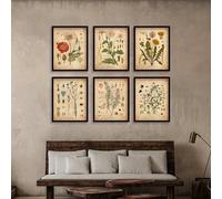 GLWDME Lot de 6 peintures murales vintage botaniques et fleurs sauvages 10 x 15 cm, impressions sur toile et posters, images murales pour salon, chambre à coucher (avec cadre intérieur)