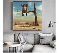 GLWDME Peintures modernes éléphant assis sur une branche d'arbre, affiches et impressions sur toile, photos de salon, décoration de la maison, Encadrée, 1 Pièce